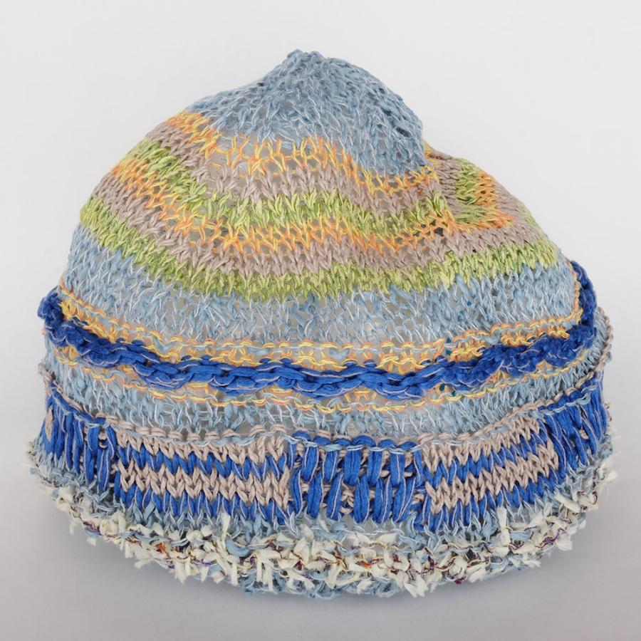 Ｍ．＆ＫＹＯＫＯ　カラフルウェーブレース春夏ニット帽 （ベージュ　ブルー）小ぶりのワッチタイプ | M.&KYOKO | 02