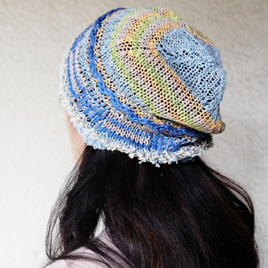 Ｍ．＆ＫＹＯＫＯ　カラフルウェーブレース春夏ニット帽 （ベージュ　ブルー）小ぶりのワッチタイプ | M.&KYOKO | 04