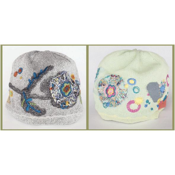 Ｍ．＆ＫＹＯＫＯ　バルーンフラワー春夏刺繍ニット帽（グレー　ライトグリーン）　小ぶりのワッチタイプ | M.&KYOKO | 06
