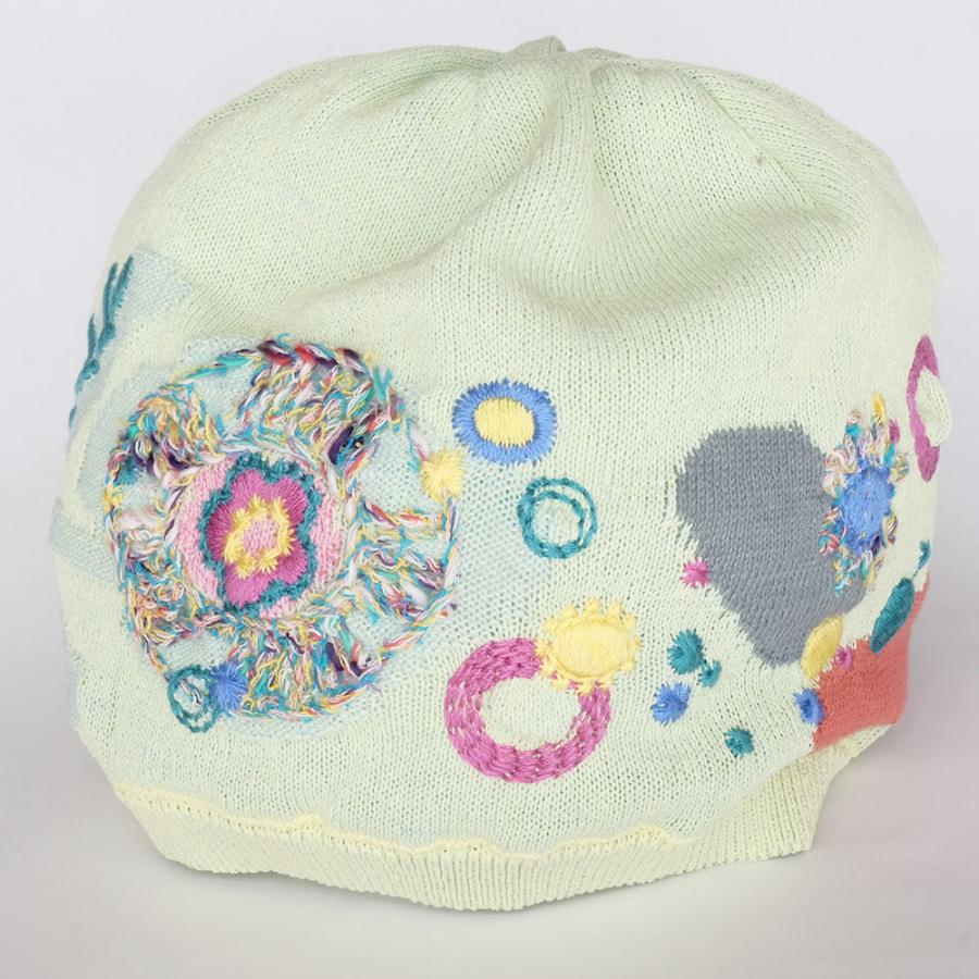 Ｍ．＆ＫＹＯＫＯ　バルーンフラワー春夏刺繍ニット帽（グレー　ライトグリーン）　小ぶりのワッチタイプ | M.&KYOKO | 02