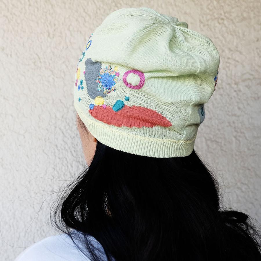 Ｍ．＆ＫＹＯＫＯ　バルーンフラワー春夏刺繍ニット帽（グレー　ライトグリーン）　小ぶりのワッチタイプ | M.&KYOKO | 04
