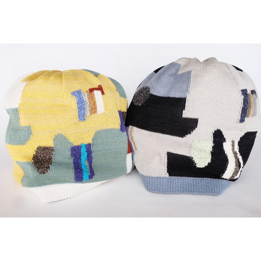 Ｍ．＆ＫＹＯＫＯ　かけらモザイク春夏ニット帽（グリーン　ブラック）小ぶりのワッチタイプ | M.&KYOKO