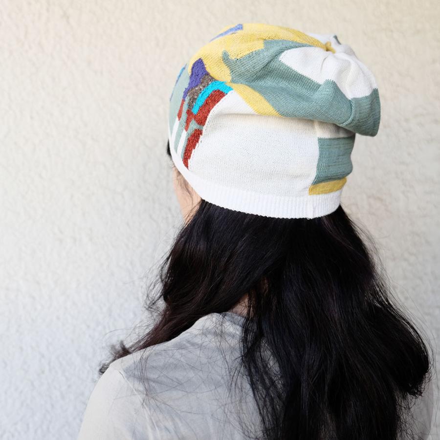 Ｍ．＆ＫＹＯＫＯ　かけらモザイク春夏ニット帽（グリーン　ブラック）小ぶりのワッチタイプ | M.&KYOKO | 03