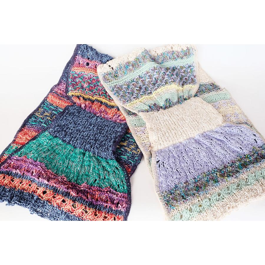 Ｍ．＆ＫＹＯＫＯ　ファンシーブロックキャンディー春夏マフラー （ブルー　ベージュ）サラサラの肌触り！ | M.&KYOKO