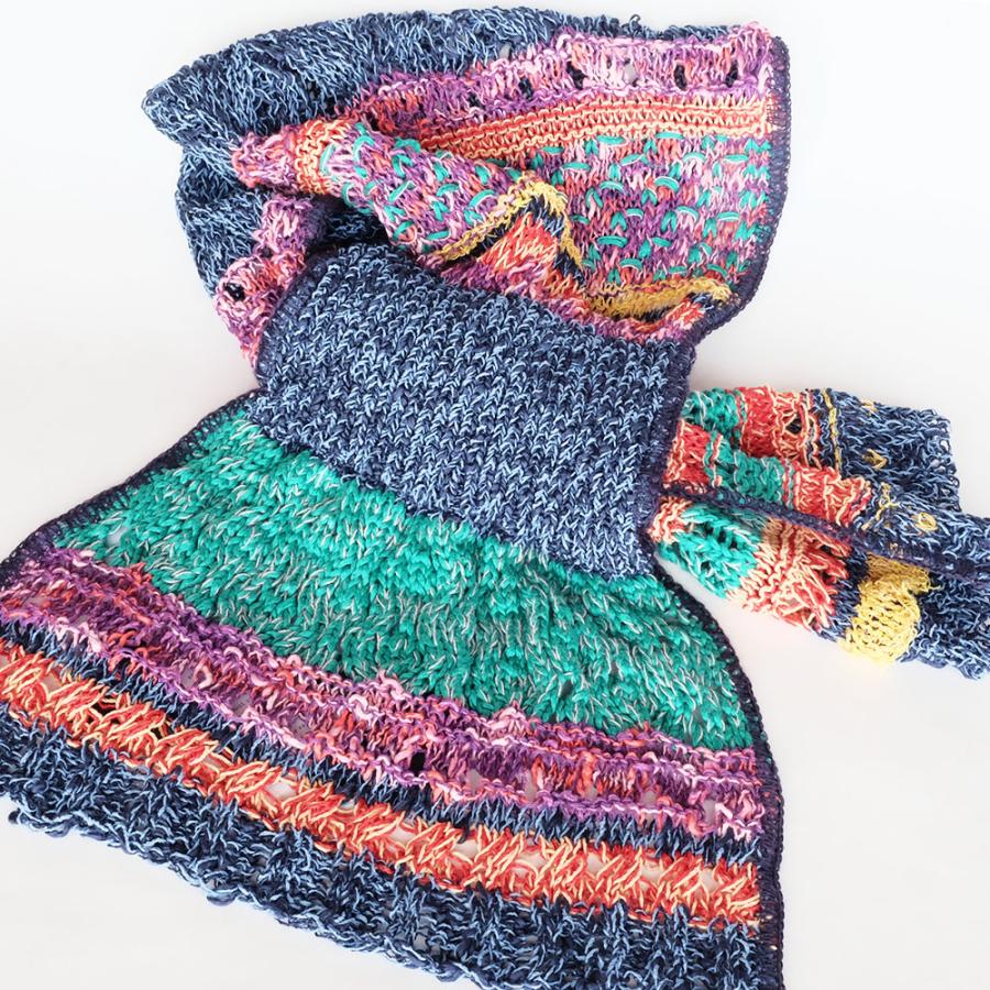 Ｍ．＆ＫＹＯＫＯ　ファンシーブロックキャンディー春夏マフラー （ブルー　ベージュ）サラサラの肌触り！ | M.&KYOKO | 01