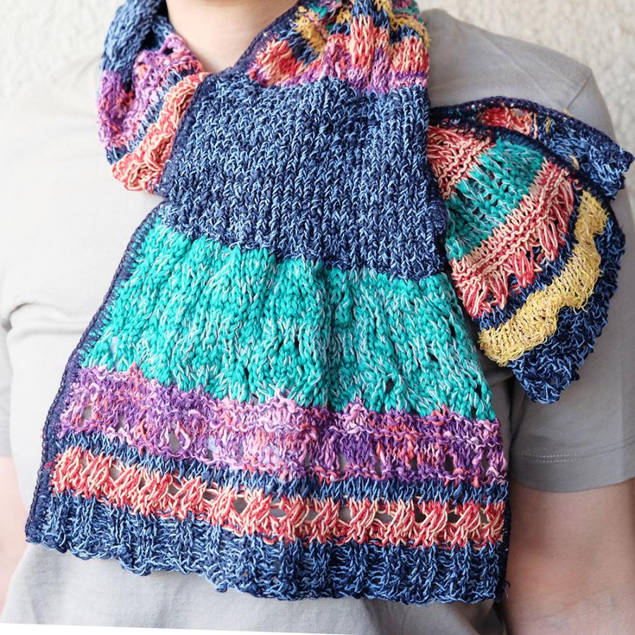 Ｍ．＆ＫＹＯＫＯ　ファンシーブロックキャンディー春夏マフラー （ブルー　ベージュ）サラサラの肌触り！ | M.&KYOKO | 03