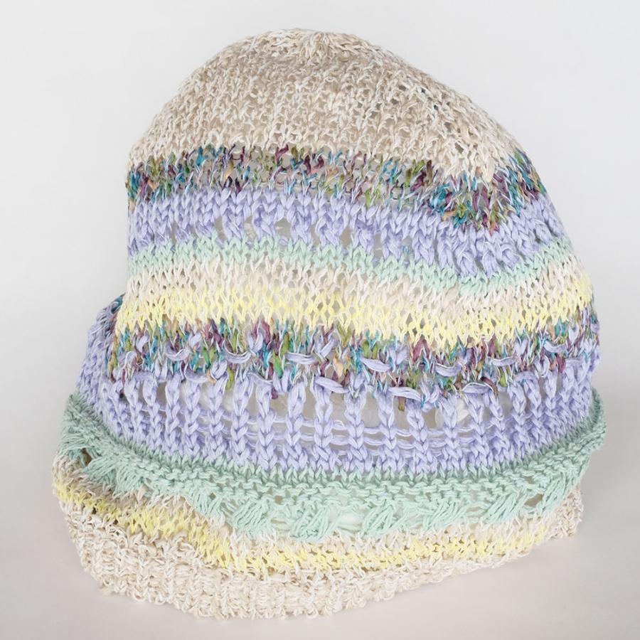 Ｍ．＆ＫＹＯＫＯ　カラフルファンシーブロック春夏ニット帽（ブルー　ベージュ）小ぶりのワッチタイプ | M.&KYOKO | 02