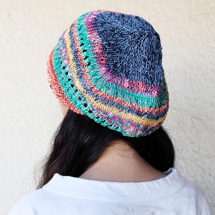 Ｍ．＆ＫＹＯＫＯ　カラフルファンシーブロック春夏ニット帽（ブルー　ベージュ）小ぶりのワッチタイプ | M.&KYOKO | 03