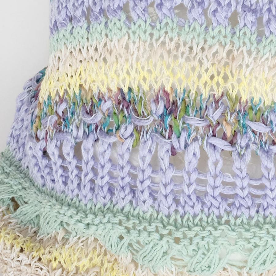 Ｍ．＆ＫＹＯＫＯ　カラフルファンシーブロック春夏ニット帽（ブルー　ベージュ）小ぶりのワッチタイプ | M.&KYOKO | 05