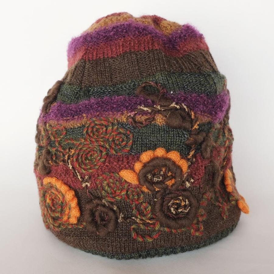 Ｍ．＆ＫＹＯＫＯ　ボーダー×花刺繍ニット帽　お花モチーフがアクセントのワッチタイプ | M.&KYOKO | 01