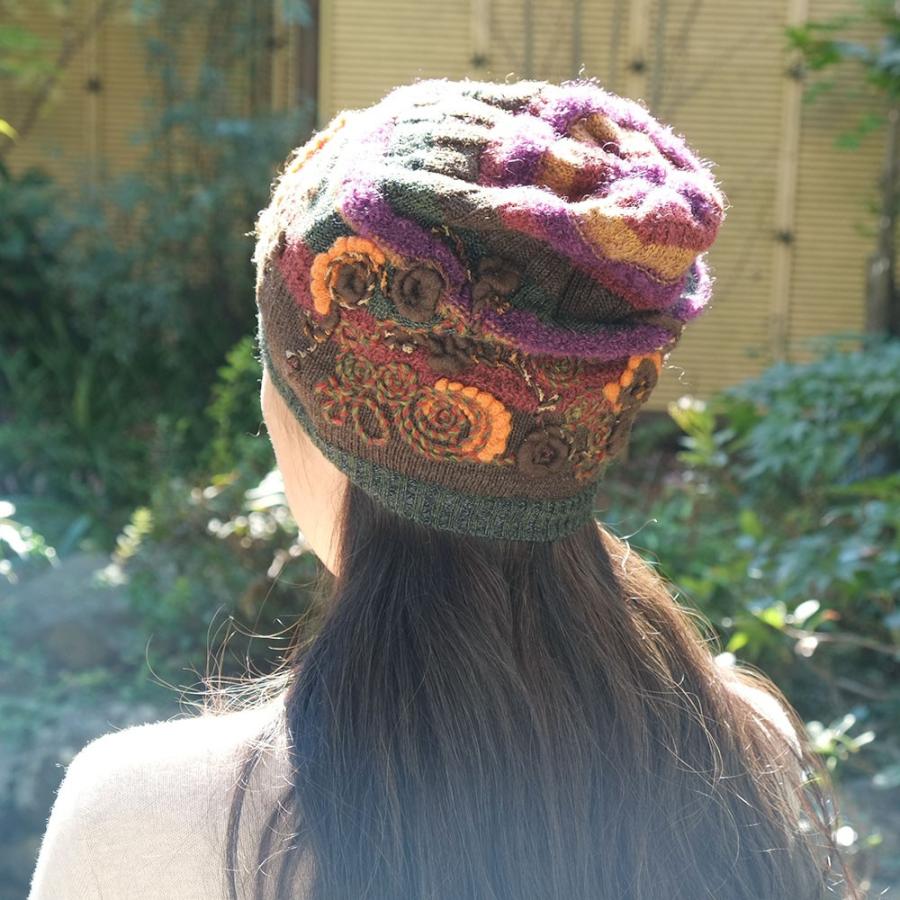 Ｍ．＆ＫＹＯＫＯ　ボーダー×花刺繍ニット帽　お花モチーフがアクセントのワッチタイプ | M.&KYOKO | 03