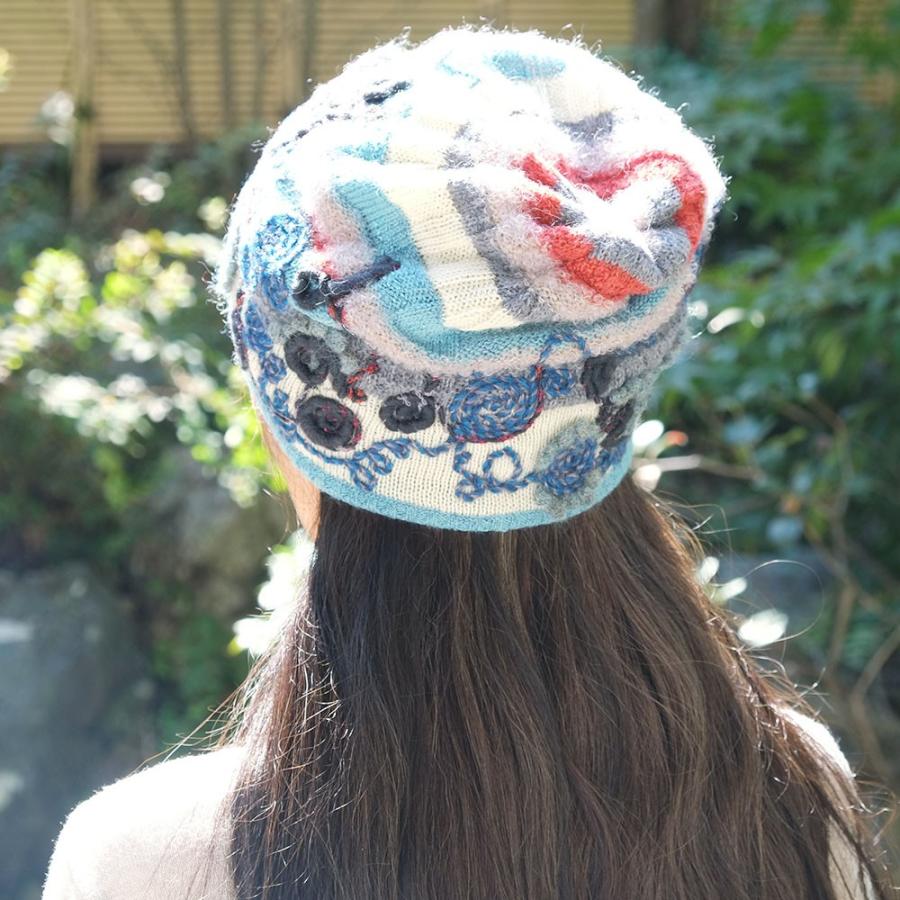 Ｍ．＆ＫＹＯＫＯ　ボーダー×花刺繍ニット帽　お花モチーフがアクセントのワッチタイプ | M.&KYOKO | 04