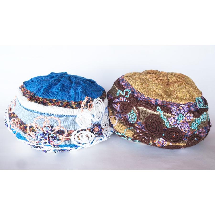 Ｍ．＆ＫＹＯＫＯ　春夏刺繍ニット帽　お花モチーフがアクセントのベレータイプ | M.&KYOKO