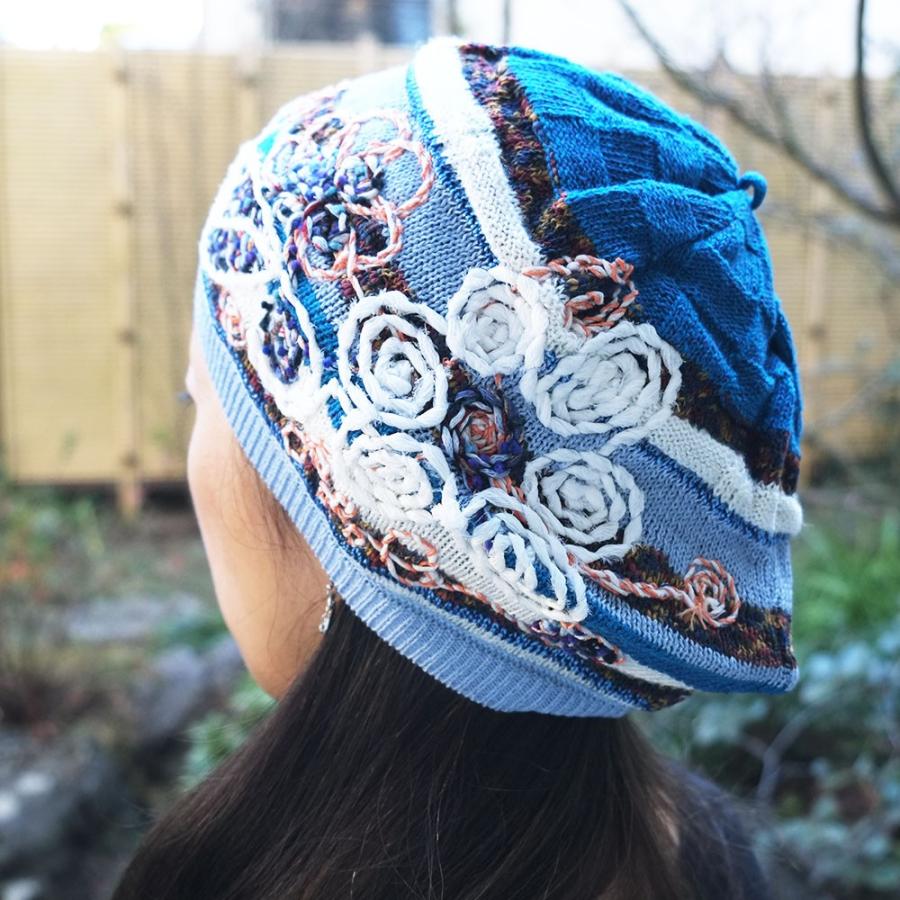 Ｍ．＆ＫＹＯＫＯ　春夏刺繍ニット帽　お花モチーフがアクセントのベレータイプ | M.&KYOKO | 01