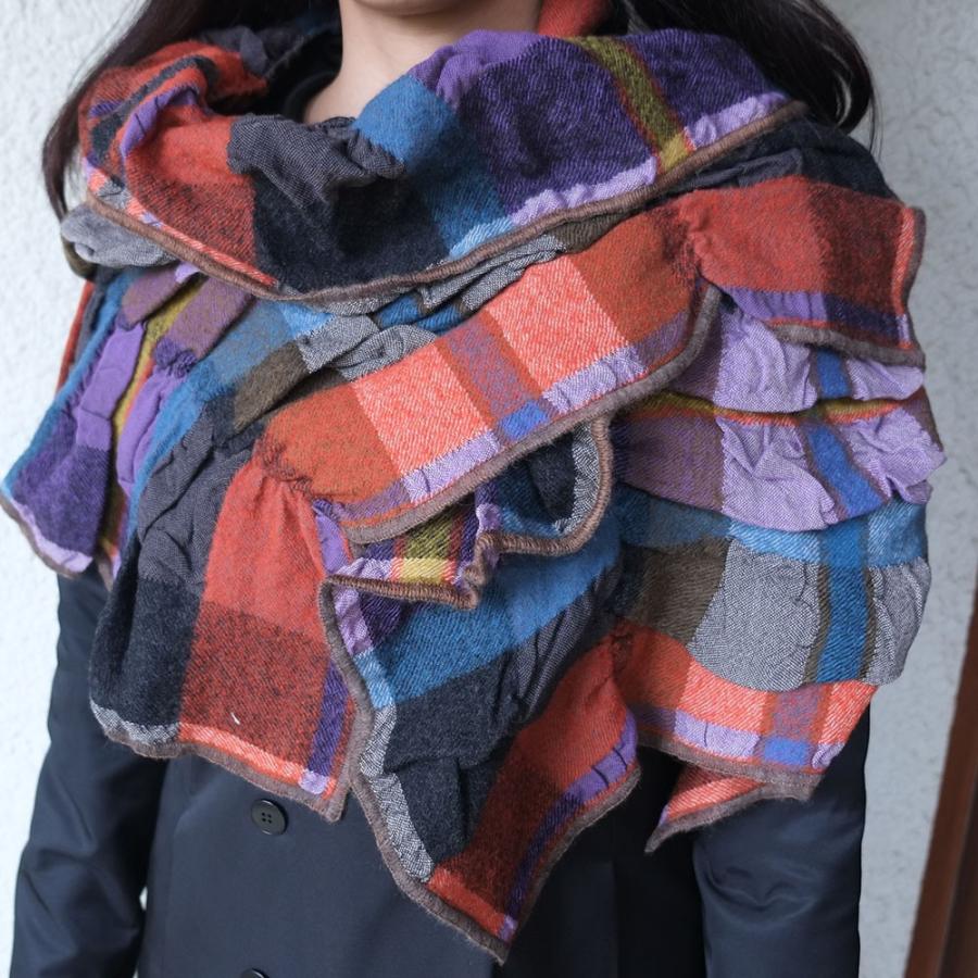 【SALE 再値下げ】Ｍ．＆ＫＹＯＫＯ　コットン・ウールチェックギャザーストール＜メーカー希望小売価格22000円＞ | M.&KYOKO | 03