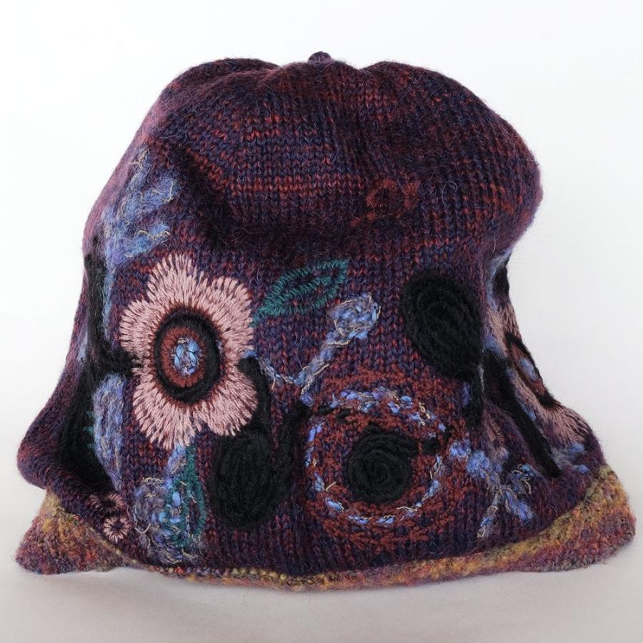Ｍ．＆ＫＹＯＫＯ　刺繍ニット帽（グリーン　パープル）お花モチーフの刺繍がポイントのワッチタイプ |  | 02