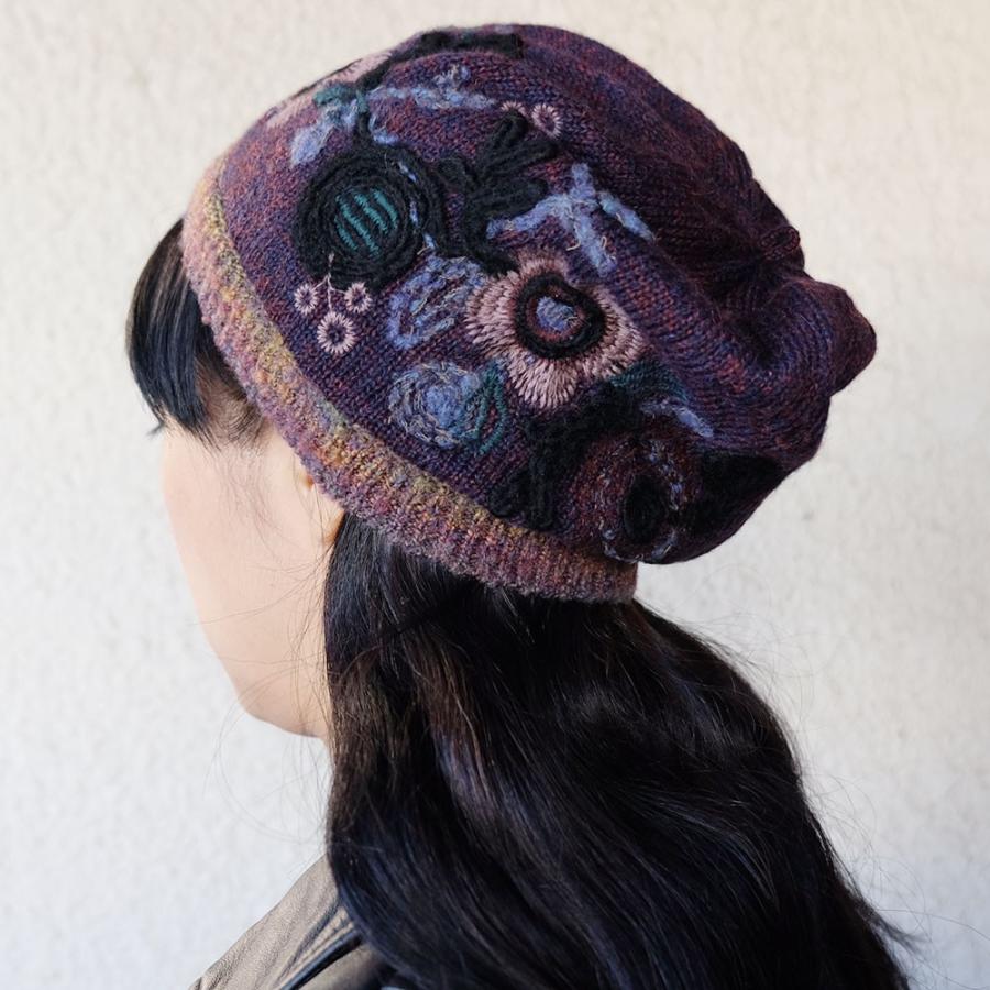 Ｍ．＆ＫＹＯＫＯ　刺繍ニット帽（グリーン　パープル）お花モチーフの刺繍がポイントのワッチタイプ |  | 04