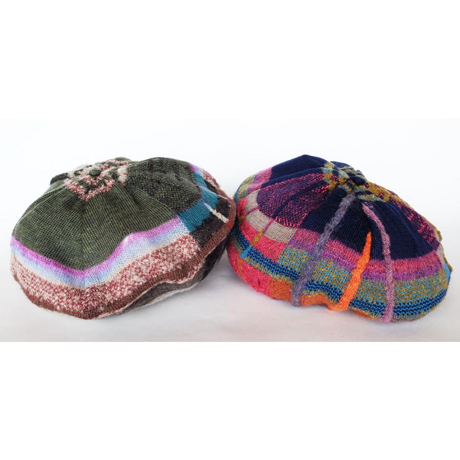 Ｍ．＆ＫＹＯＫＯ　秋冬カラフルチェックベレー帽  (カーキ　ブルー） チェック柄のニットベレー帽！ | M.&KYOKO