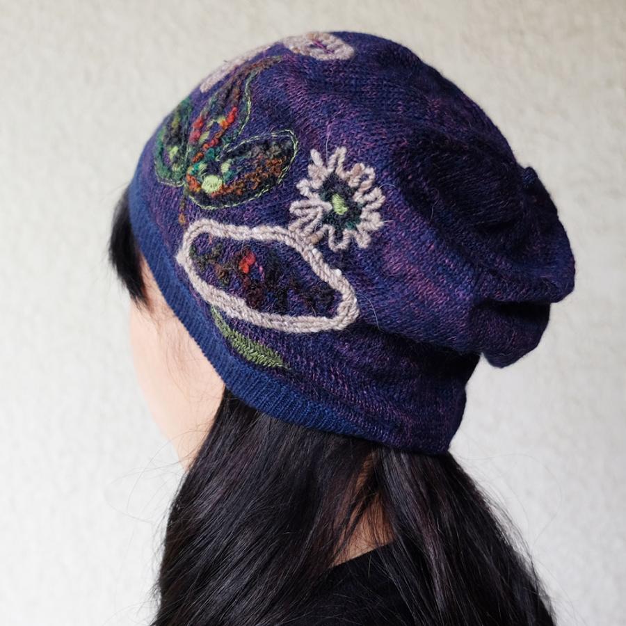 Ｍ．＆ＫＹＯＫＯ　刺繍ニット帽（テラコッタ　パープル）お花モチーフの刺繍がポイントのワッチタイプ | M.&KYOKO | 04