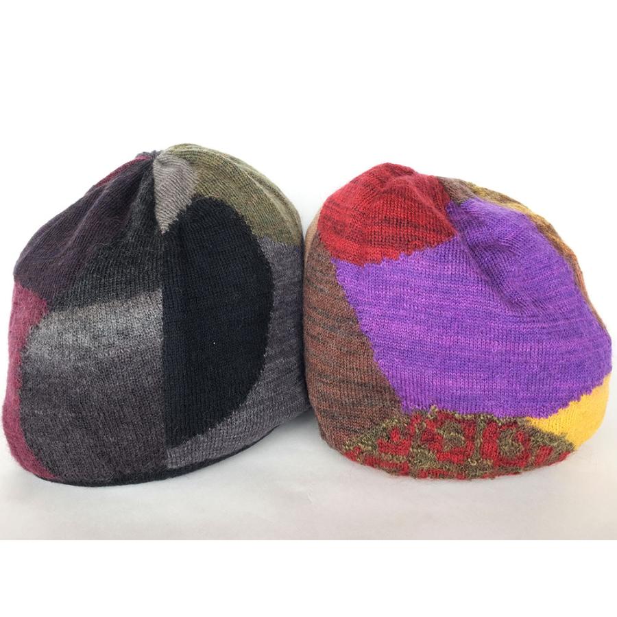 Ｍ．＆ＫＹＯＫＯ　丸柄インターシャリバーシブルニット帽（ブラック　ブラウン）　小ぶりのワッチタイプ | M.&KYOKO