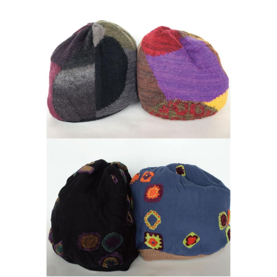 Ｍ．＆ＫＹＯＫＯ　丸柄インターシャリバーシブルニット帽（ブラック　ブラウン）　小ぶりのワッチタイプ | M.&KYOKO | 04