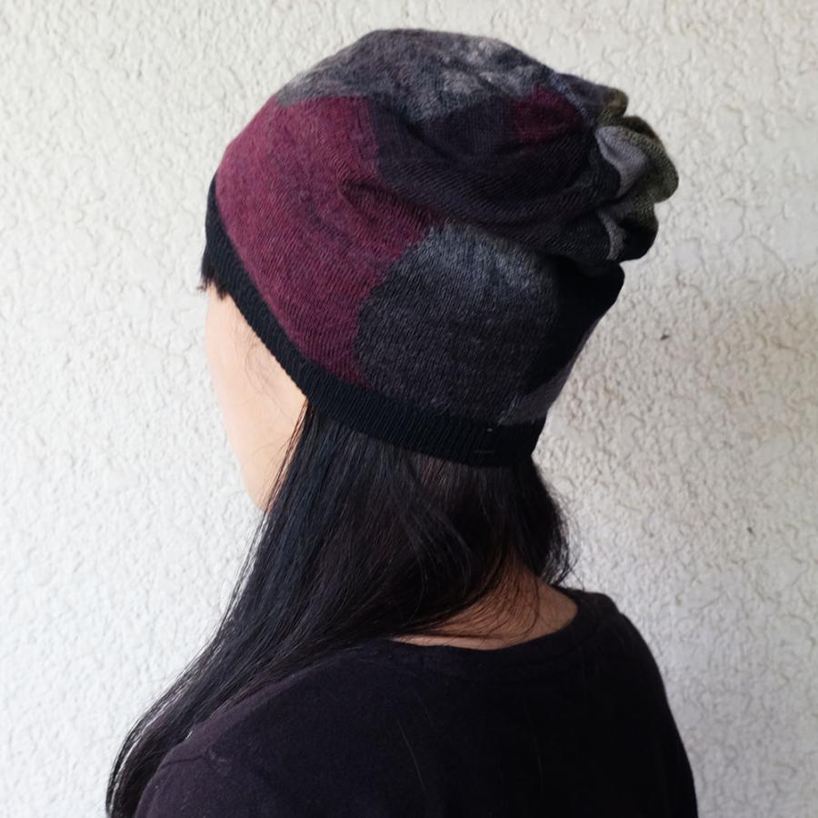 Ｍ．＆ＫＹＯＫＯ　丸柄インターシャリバーシブルニット帽（ブラック　ブラウン）　小ぶりのワッチタイプ | M.&KYOKO | 05