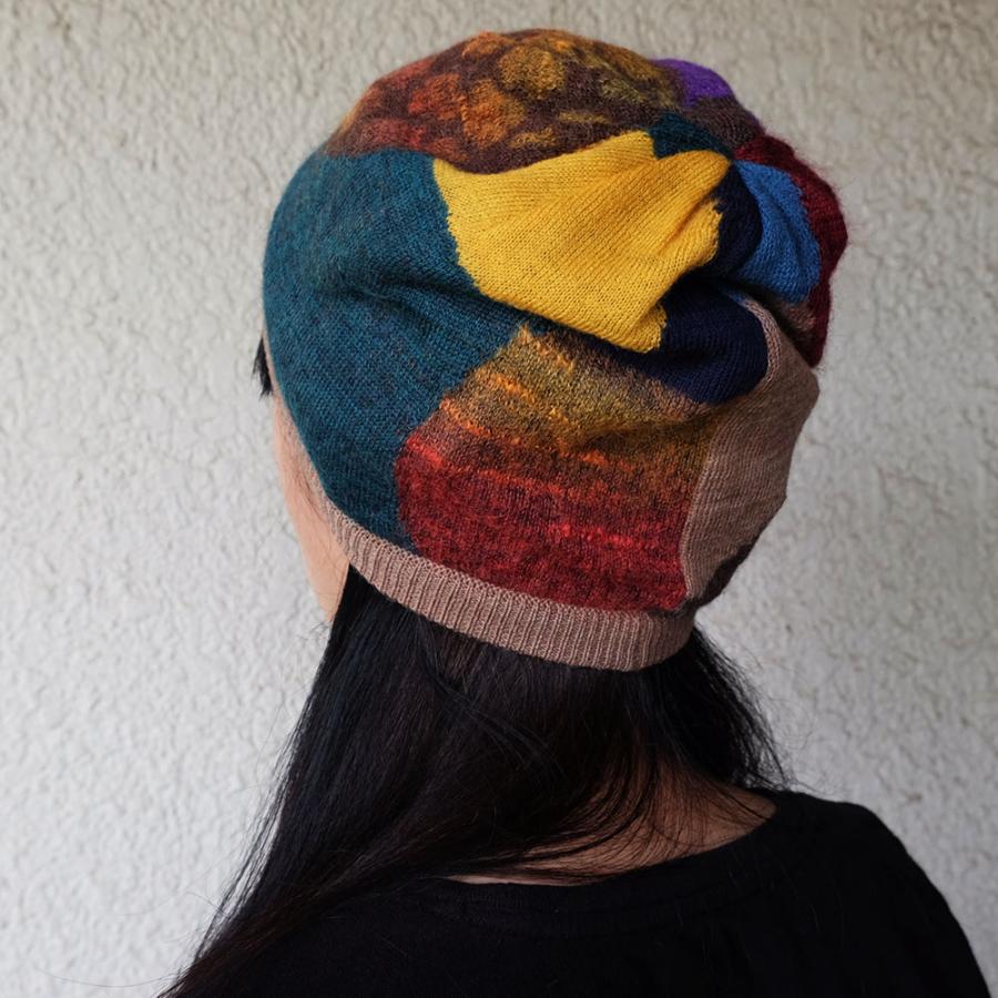 Ｍ．＆ＫＹＯＫＯ　丸柄インターシャリバーシブルニット帽（ブラック　ブラウン）　小ぶりのワッチタイプ | M.&KYOKO | 06