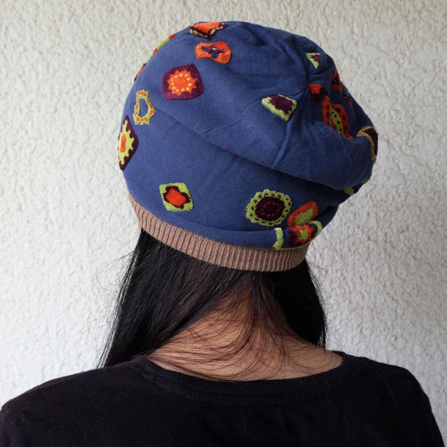 Ｍ．＆ＫＹＯＫＯ　丸柄インターシャリバーシブルニット帽（ブラック　ブラウン）　小ぶりのワッチタイプ | M.&KYOKO | 07