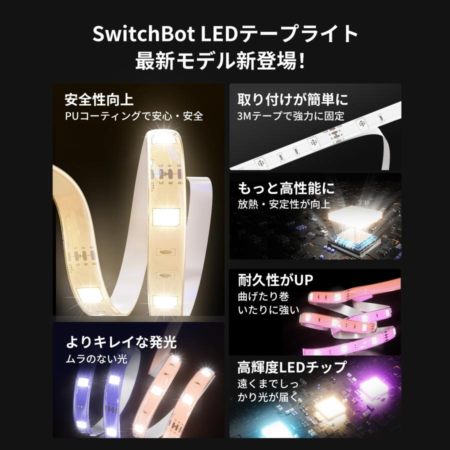 SwitchBot LED テープライト2 Alexa 間接照明 - SMD5050 高輝度 RGB 1600万色 マルチカラー 調光調色 5m 切断可能 PUコーティング Google Siriに対応 1年保証 | SwitchBot | 01