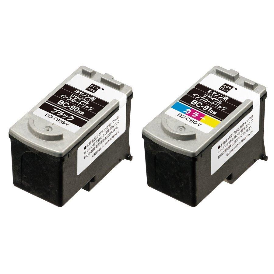 エコリカ キャノンインク BC-90(ブラック×1)＋91(カラー×1)計2個(CANON