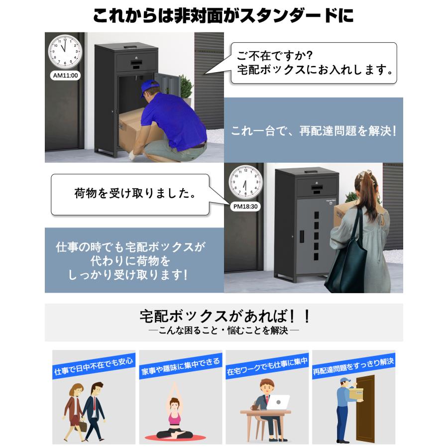 宅配ボックス 【12カラー/複数投函/ポスト一体型/135L大容量/ 両開扉
