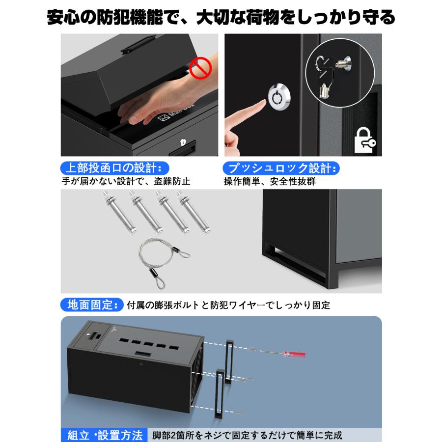 宅配ボックス 【12カラー/複数投函/ポスト一体型/135L大容量/ 両開扉