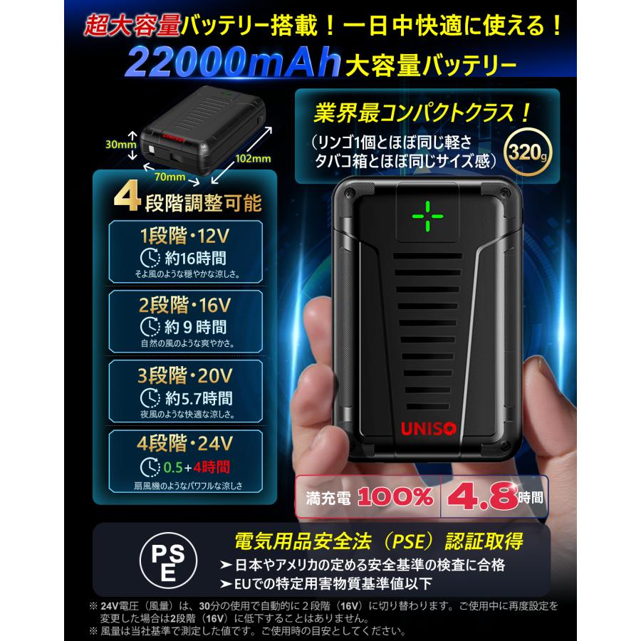 UNISO 空調冷風服 2026年新作 24V 30V|ファン付き作業服 【ベスト、S