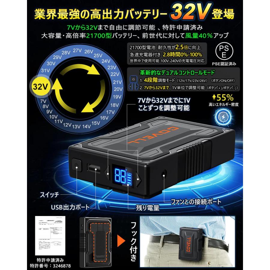 COVELL 空調服 Mサイズ 32V バッテリー付き 楽天市場】COVELL 空調冷風服用 32Vバッテリー＆ファンセット
