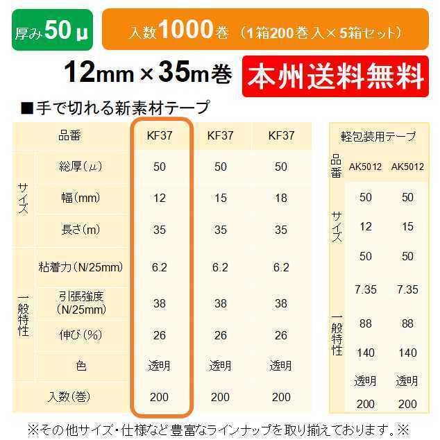 ケイユ―製　ＯＰＰテープ　KF37　1箱200巻入り　本州無料　12mm×35m　50μ　5箱セット
