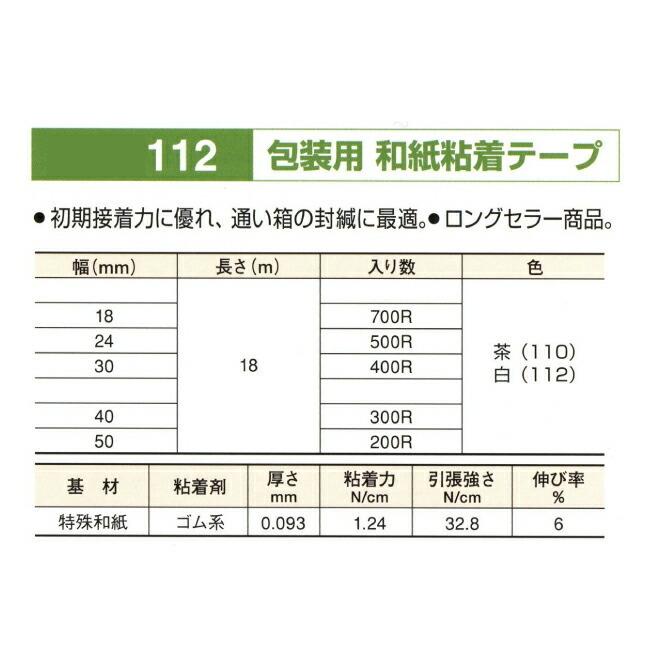 リンレイテープ製　和紙粘着テープ　＃112　24mm×18m　1箱(500巻入)