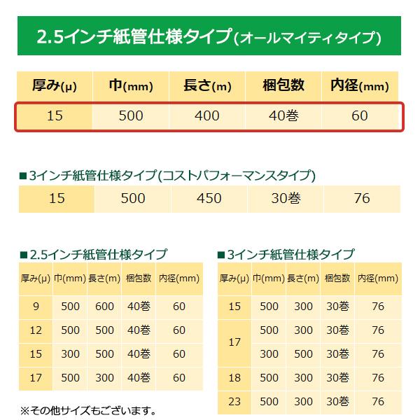 ヒロユキ製　ストレッチフィルム　NOA　専用ホルダー付き　本州無料　15μ　500ｍｍ×400ｍ巻　1箱8巻　5箱セット