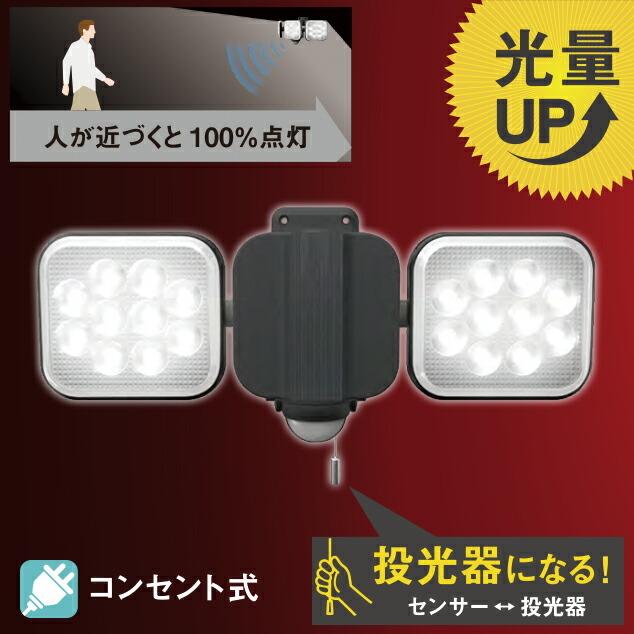 14W×2灯無償性腕式 LED 検出器ともし火 防犯 投光照明器