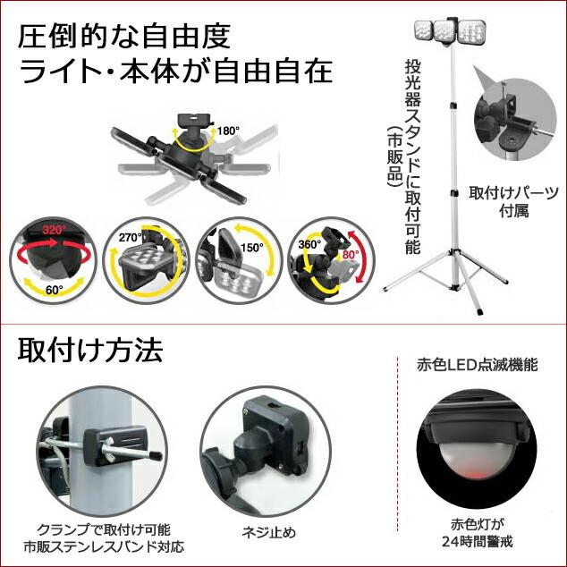 14W×2灯無償性腕式 LED 検出器ともし火 防犯 投光照明器