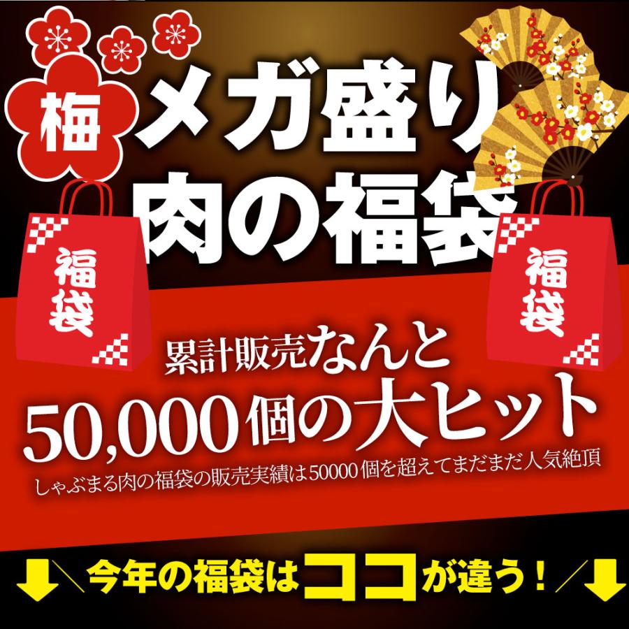 肉 福袋 肉の福袋 「梅福袋」牛肉 食品 メガ盛り 総重量2.5kg超 焼くだけ＆レンジで簡単調理 ランキング1位＆人気のお肉豪華セット｜syabumaru｜02