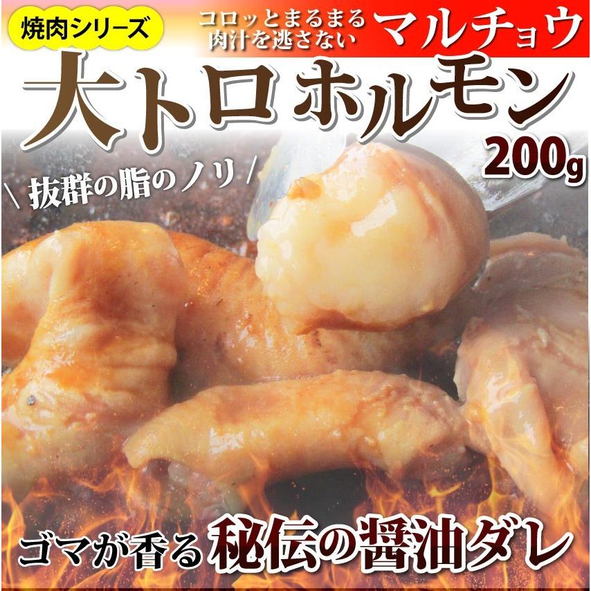 焼肉 牛肉 肉 ホルモン マルチョウ モツ 200g 焼肉用 ＢＢＱ 秘伝 タレ漬け 焼くだけ 行楽 レジャー キャンプ キャンプ飯｜syabumaru