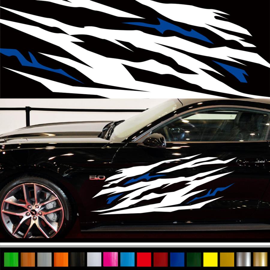 カーステッカー バイナルグラフィック 車用「ブラック×ブルー」 scc19 ステッカー かっこいい サイド デカール 大きい スポーティー カスタム