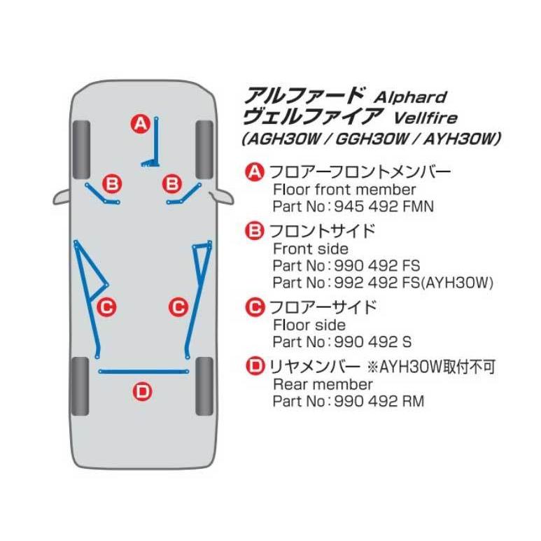 CUSCO パワーブレース フロアーフロント・センター アルファード/ヴェルファイア ANH/GGH20W 2WD 2400/3500cc 2008.5〜2015.1 925-492-FCN｜syarakuin-shop｜02