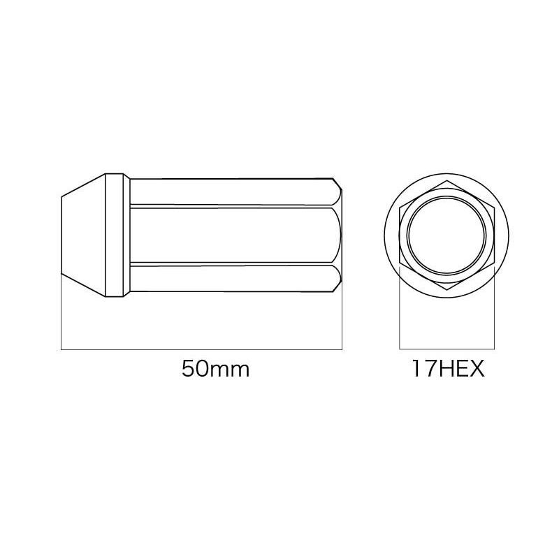 DIGICAM クロモリ・レーシングナット 貫通タイプ P1.25 6角 17HEX 50mm/ロング ブラック 20本入 86 ZN6 H24/4- CN6K5012BK-DC×5｜syarakuin-shop｜02