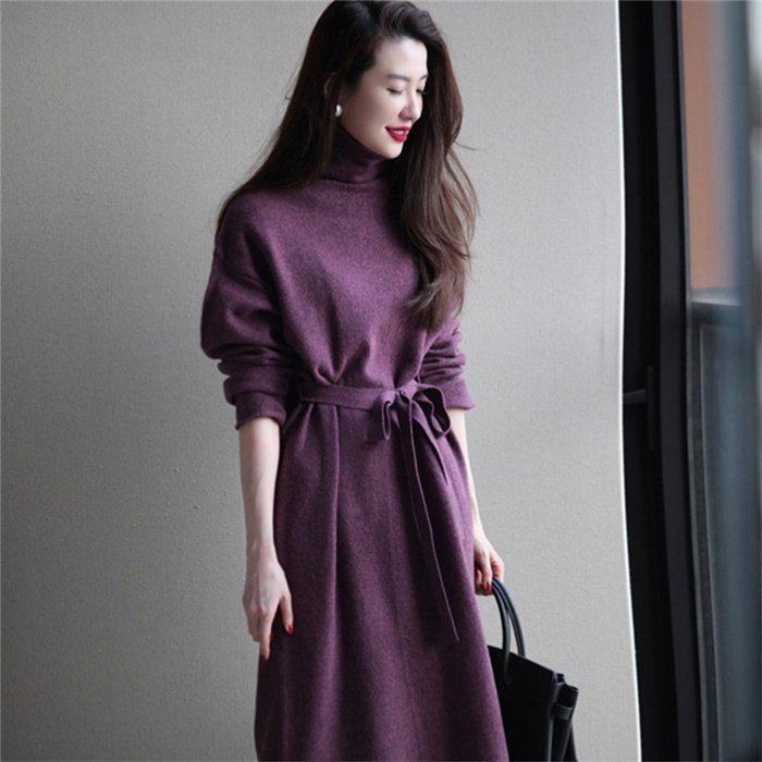ワンピース ニットワンピース レディース 秋 冬 長袖 ベルト付き 人気no 1 あったか エレガント フ フリル