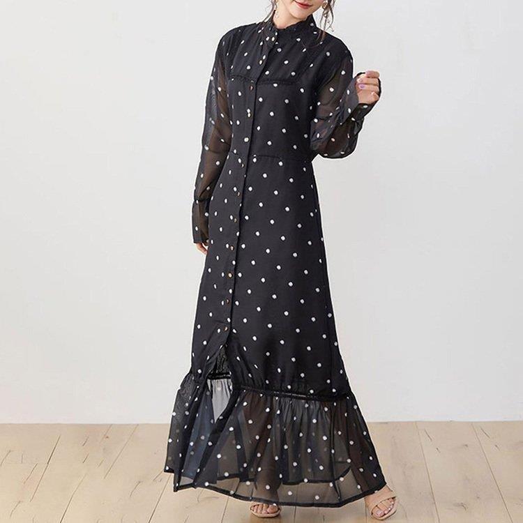 激安 楽天 ワンピース レディース 40代 マキシワンピース 春夏秋新作 きれいめ 長袖ワンピース ドット柄シフォン フレアスカート ひざ下 オシャレ 体型カバー カジュアル 買い卸値 Shirleyryan Ca