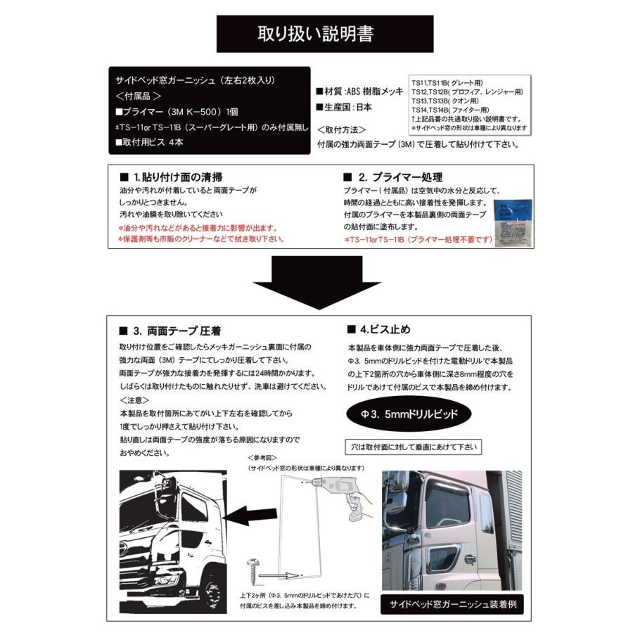 TS-12B 日本製 サイドベッド窓ガーニッシュ R/Lセット (ブラック