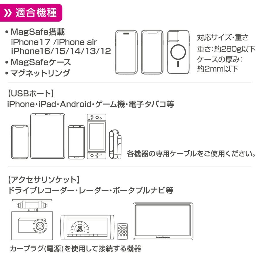 ペルシード スマホホルダー PPH2540 強力マグネット+高速充電 シガー