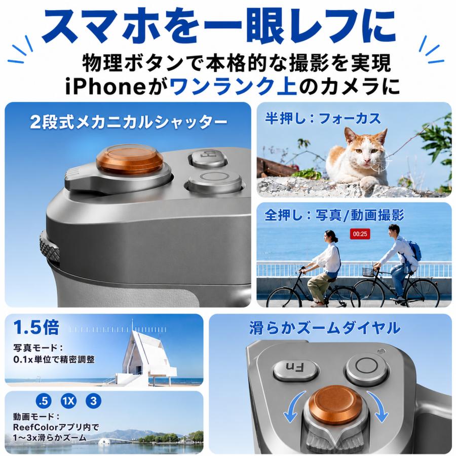 TELESIN マグネット スマホカメラグリップ ズーム機能 APP制御 カメラ