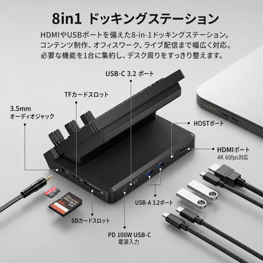 Ulanzi D200X ストリームコントローラー【3つノブ+ 8-in-1ドック搭載